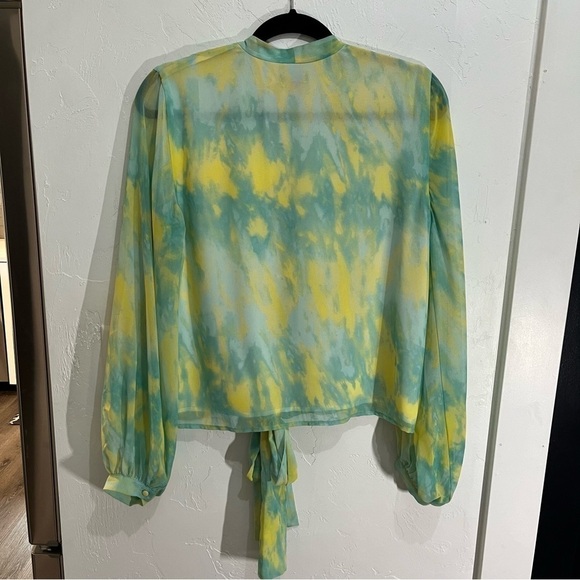 Vince Camino Green Yellow Tie Dyed Tie Blouse XS - Picture 2 of 8